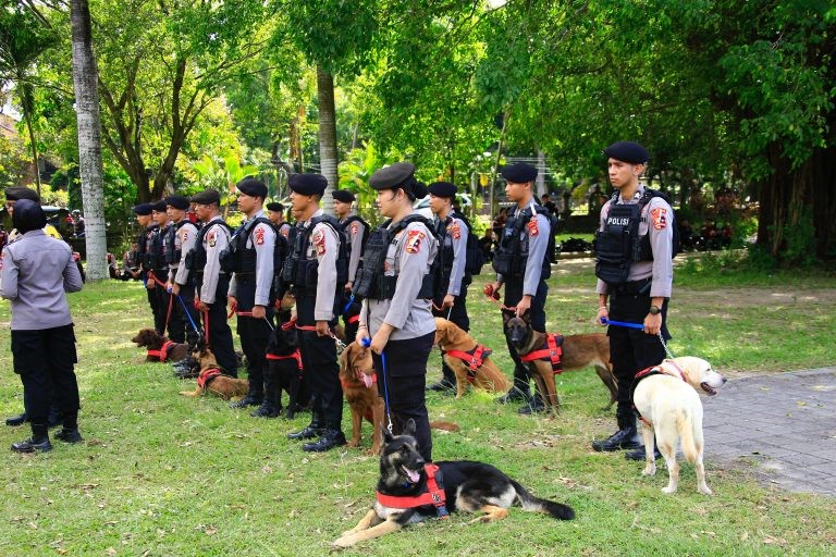 datasmen K9 Polri saat melakukan pengamanan di WWF Bali
