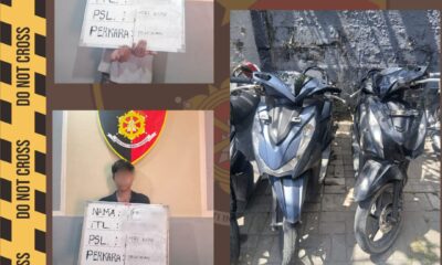 Unit Reskrim Polsek Denpasar Timur mengamankan dua pelaku curanmor beserta barang bukti hasil pencurian kendaraan bermotor di kawasan Lapangan Renon.