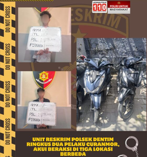 Unit Reskrim Polsek Denpasar Timur mengamankan dua pelaku curanmor beserta barang bukti hasil pencurian kendaraan bermotor di kawasan Lapangan Renon.