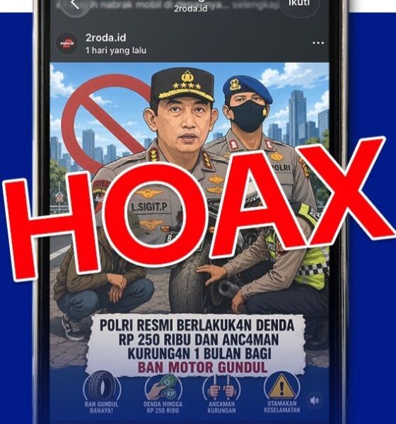 Konten hoaks di media sosial soal denda Rp 250 ribu untuk pengendara motor ban gundul yang diklarifikasi Korlantas Polri.