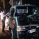 Bagian depan mobil pickup penyok akibat tabrakan di Traffic Light Jalan Raya Puputan-Kusuma Atmaja, Renon, Denpasar.