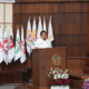 Wakil Gubernur Bali I Nyoman Giri Prasta selaku Ketua Umum KONI Bali menyampaikan sambutan pada Rakerprov KONI Bali 2026