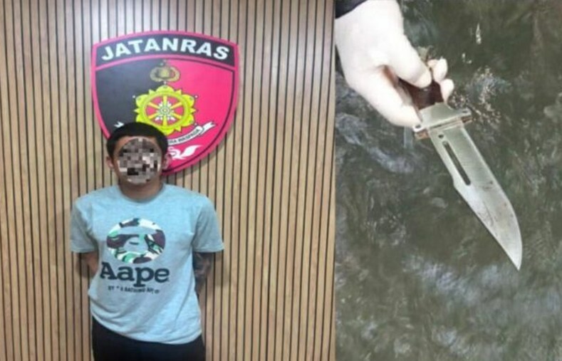 Terduga pelaku pembunuhan Nyoman Cita beserta barang bukti yang diamankan Resmob Polda Bali dan Polres Klungkung.