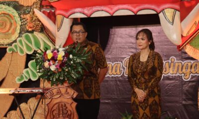 Kapolres Gianyar AKBP James Irianov Syaloom Rajagukguk pada acara pisah sambut di Wantilan Krisna Oleh-oleh Blangsinga, Gianyar.