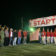 Bupati Buleleng dr. I Nyoman Sutjidra, Sp.OG. melepas peserta Lomba Gerak Jalan 45 Kilometer Tingkat Dewasa Putra di Lapangan Sepak Bola Desa Celukan Bawang.