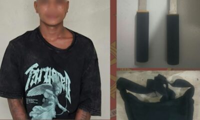 Terduga pelaku pembawa senjata tajam diamankan petugas Unit Reskrim Polsek Denpasar Timur bersama barang bukti pisau