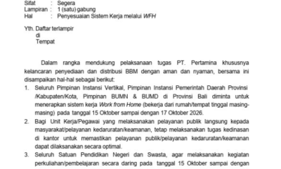 Surat Pemprov Bali tentang WFH Tiga Hari